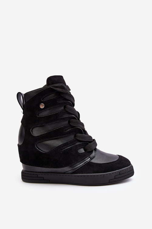 Leather Boots With Wedge Laces Black Amria