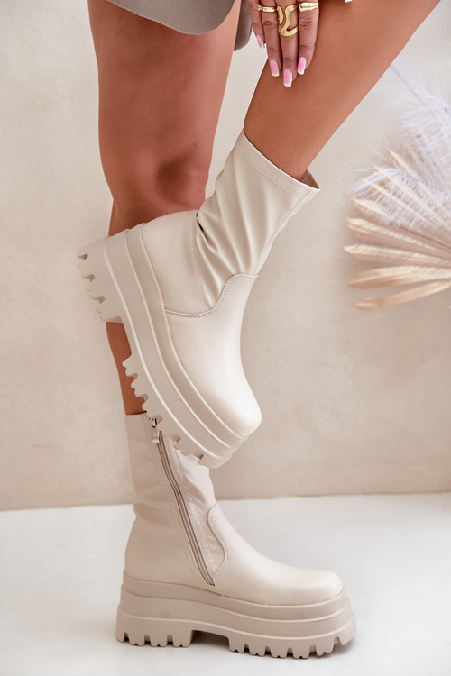 Boots On Massive Platform Light Beige Florinara