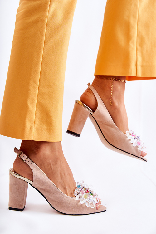 Fashionable Suede Pumps Sandals With Decoration Beige Meriss