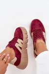 Damskie Sneakersy Platforma Zamsz Bordowe Vinceza 79561