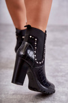 Stiletto Booties With Rhinestones Snake Black Wissey