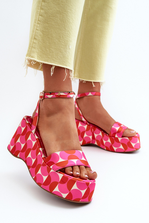 Patterned Platform and Wedge Sandals Fuchsia Wiandia
