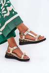 Women's Leather Wedge Sandals D&A CR51-135 Gold-Silver