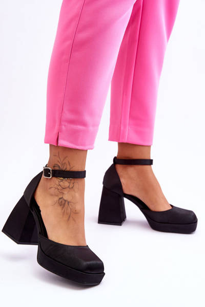 Czółenka Modne Masywny Obcas Czarne Sandia J218