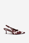 Stiletto Pumps With Open Heel In Brown-White Dots Talira