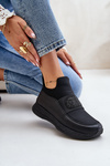 Damskie Buty Sportowe Skóra Naturalna Platforma Czarne Artiker 55C0035