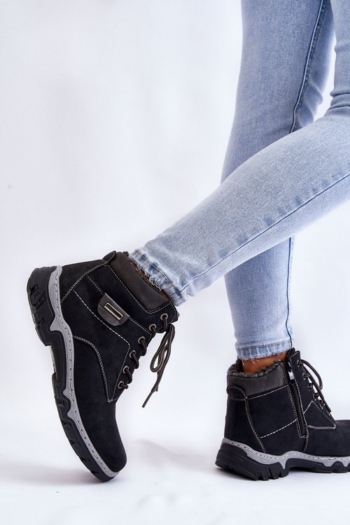 Botki Trapery Damskie Ocieplane Suwak Czarne Jake