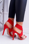 Women's Heeled Sandals Wide Strap Red Lights