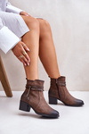Ocieplane Damskie Botki Obcas Słupek Brązowe Lobina