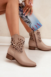 Zazoo 3404 Perforated Cowboy Ankle Boots With Low Heel Leather Dark Beige