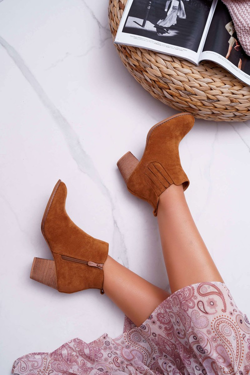 Women's Heeled Boots Suede Camel Gomen