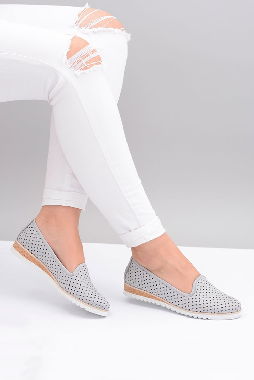 Leather Grey Polish Ballerina Lords Gabi