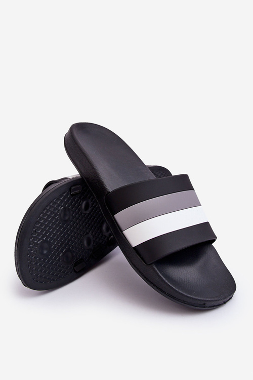 Men's Striped Slippers Black Vision