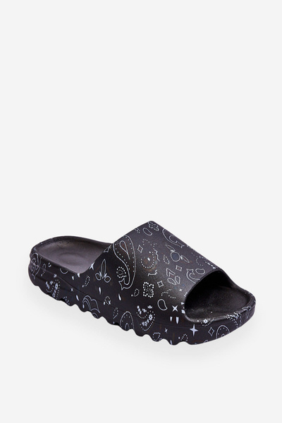 Fashionable women's slippers on a massive platform Black Lorette
