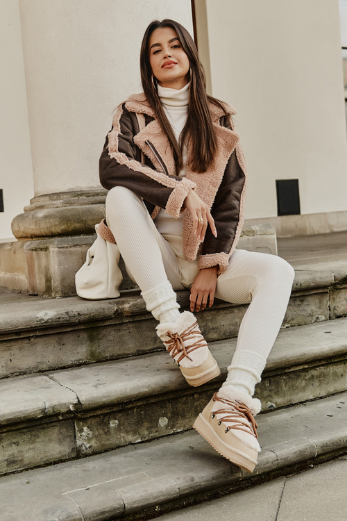 Śniegowce Niskie Platforma Futerko Beżowe D.Franklin DFSH370011