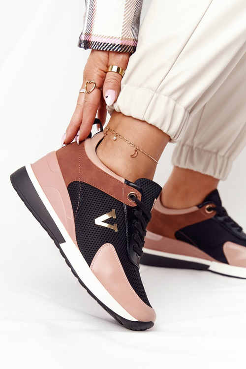 Sneakersy Na Koturnie Vinceza 10590 Czarno-Różowe