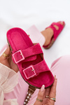 Women's sandals with transparent elements on cork sole fuchsia Sercele