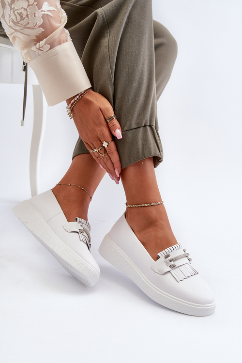 Lekkie Mokasyny Damskie Skóra Platforma Białe S.Barski LR590