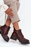 Low Insulated Women's Ankle Boots on Block Heel with Decorative Strap Bordeaux Therisse