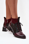 Zazoo 60503 Leather Ankle Boots Heeled Insulated Bordeaux