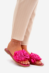 Women's Flat Sandals With Decorative Flowers Fuchsia Misorsse