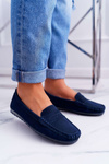 Women's Suede Leather Moccasins Navy Blue Tenzion