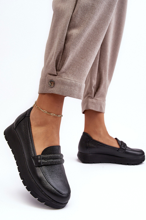 Półbuty Skóra Platforma Ozdoba Czarne Lemar Lehira 20141