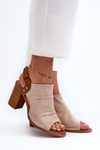 Women's High-Heeled Sandals with Cut-Out Design in Beige Rosca