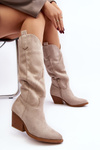 Women's Cowboy Boots with Heels Knee-high Light Beige Oppore