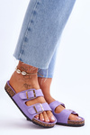 Women's Sandals On Cork Platform With Stripes Violet Doretta