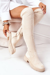 Suede Over The Knee Boots Beige Selina