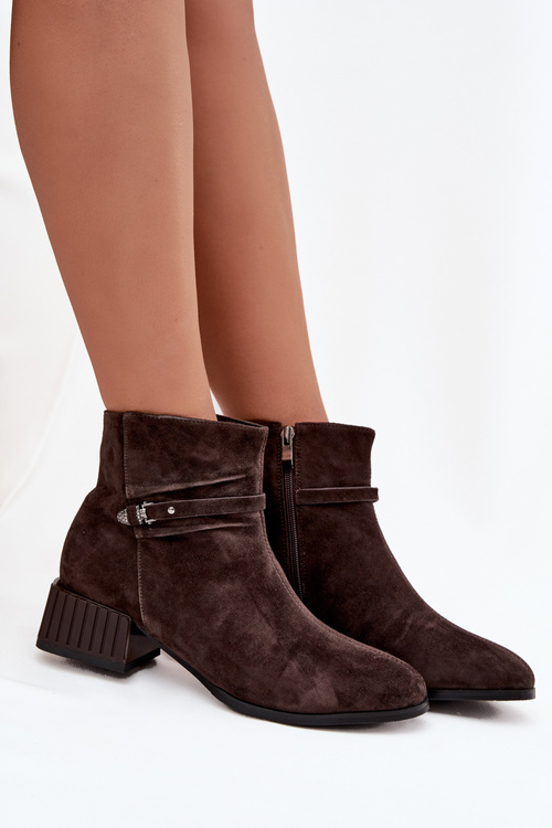 Women's Boots Made of Natural Suede on Block Heel Lined D&A CR52-651 Chocolate
