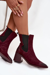 Leather Suede Women's Ankle Boots Heeled Heated Artiker 57C0048 Bordeaux