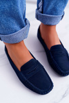 Women's Suede Leather Moccasins Navy Blue Tenzion