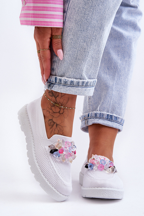 Trampki Tenisówki Damskie Wsuwane Ozdoba Białe Taylor JY302