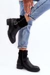 Women's Flat Heel Boots with Clasp Black Cillolis