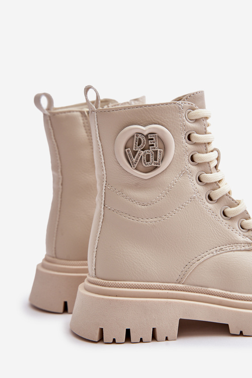 Girls' boots insulated with fur with zipper beige Evaliraea