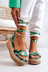 Sandałki Espadryle Wiązane Koturn Zielone Kwiaty Roxanne