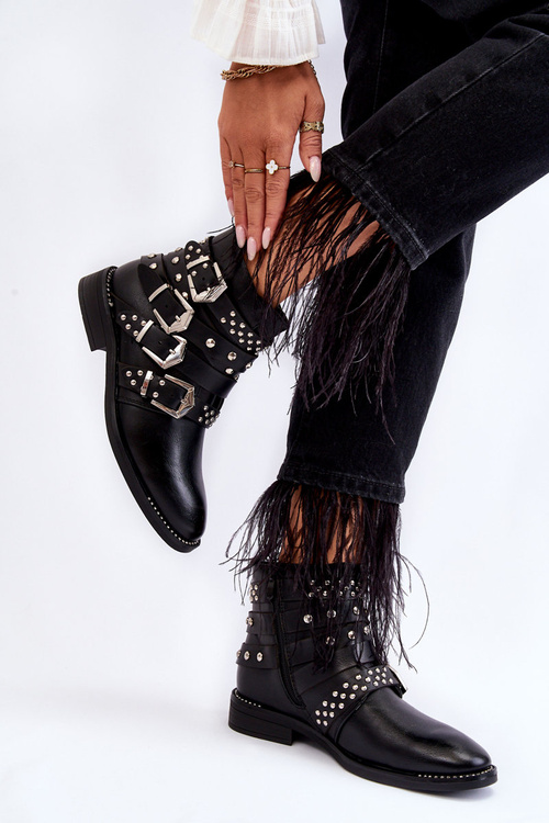 Women's Boots With Stripes And Studs Black Ramso