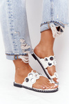 Leather Slippers With Rhinestones White Ava