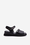 Black Women's Leather Wedge Sandals Vinceza 66624
