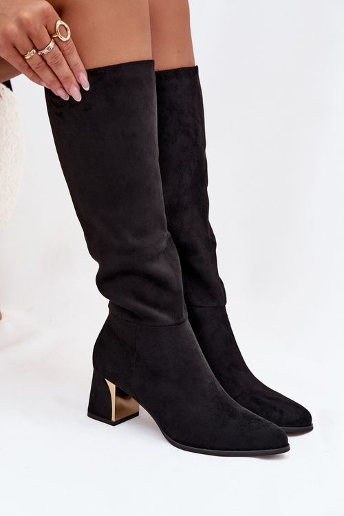 Women's Heeled Boots With Gold Element Black Nivarae
