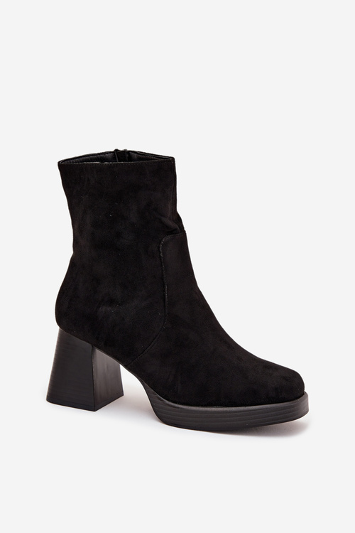 Women's Heeled Boots Made Of Eco Suede With Zipper Black Serinna