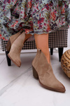 Women's Beige Leather Heeled Boots Chavai