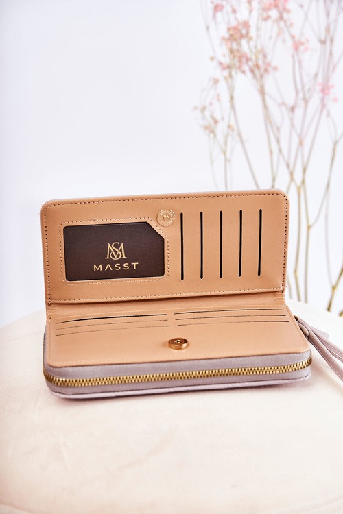 Portfel Damski Duży Ozdoba Tłoczony Szary Fabio