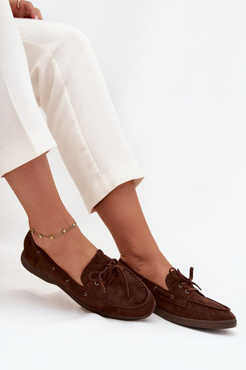 Women's Flat Loafers with Laces Chocolate Zalina