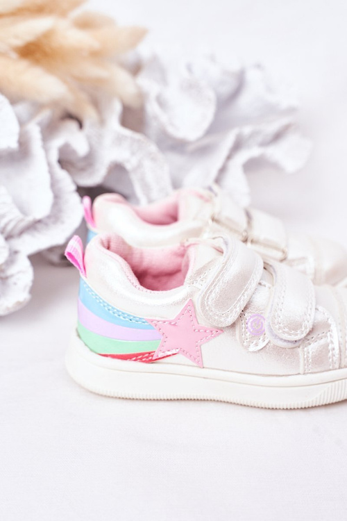 Children's Leather Sport Shoes With Rainbow White Jasmine