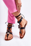 Tied Sandals With Crystals Black Shendon