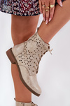 Ażurowe Botki Na Płaskim Obcasie Złote Serfina