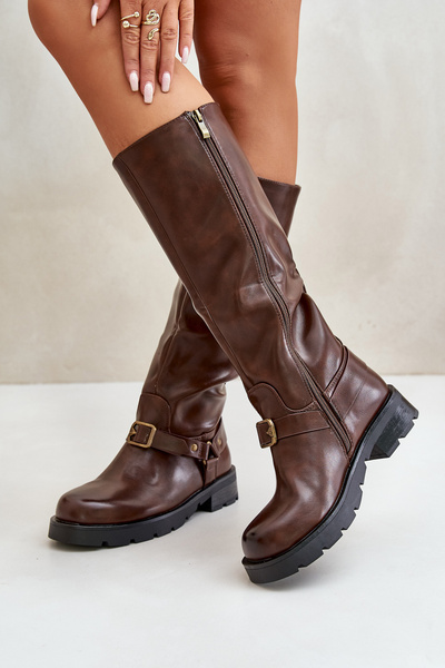 Warm Women’s Boots with Zipper Eco Leather Brown Tialethe